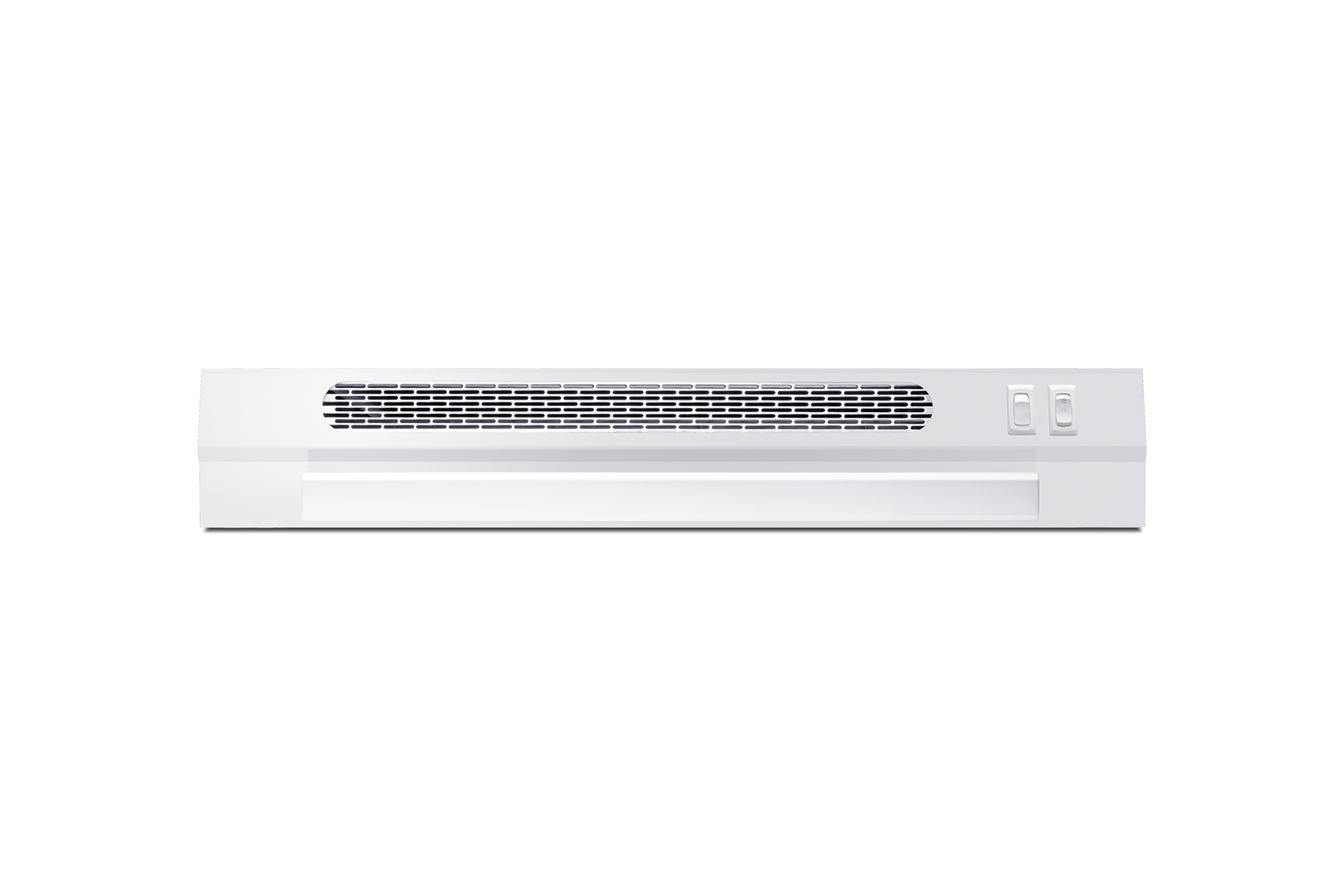 24 inch wide ADA compliant under cabinet retractable range hood for ductless use in white, made in the USA with separate wall switch for ADA applications